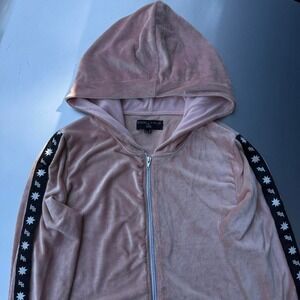 Kendall and Kylie for OVS Pink velvet hoodie with black and white stars
